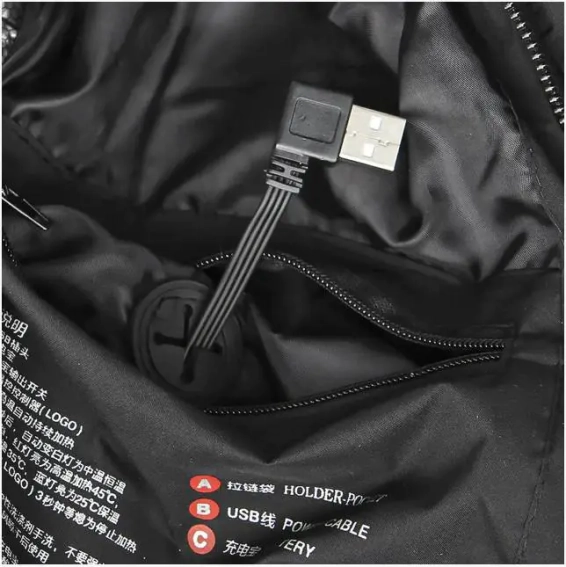 Куртка с подогревом от повербанка Lesko USB M09-4 Black 4 зоны подогрева фото 3 — интернет-магазин Tapok