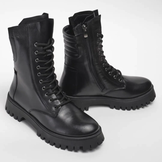 Ботинки женские кожаные 341870  Fashion Черный фото 4 — интернет-магазин Tapok