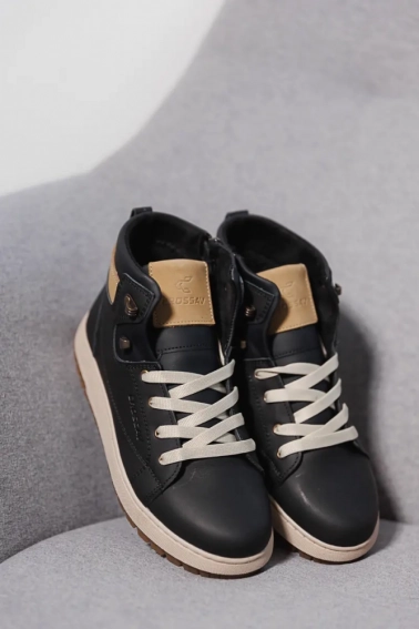 Підліткові черевики шкіряні зимові чорні-бежеві CrosSAV 322 фото 1 — інтернет-магазин Tapok