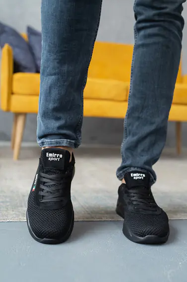 Мужские кроссовки текстильные летние черные Emirro JD сетка фото 2 — интернет-магазин Tapok