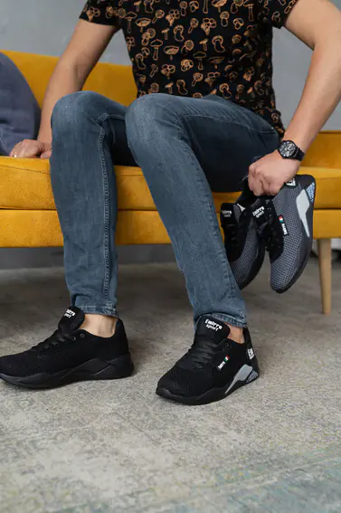 Мужские кроссовки текстильные летние черные Emirro JD сетка фото 4 — интернет-магазин Tapok