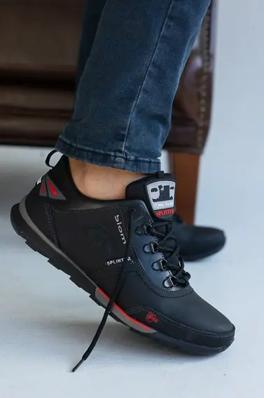 Чоловічі кросівки шкіряні весняно-осінні чорні Splinter Biom 9816 фото 1 — інтернет-магазин Tapok