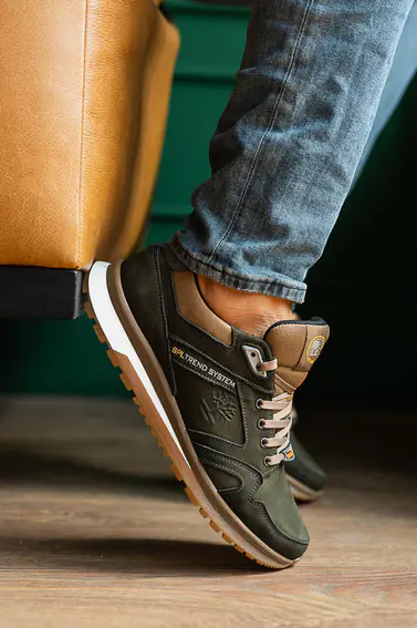 Мужские кроссовки кожаные весна/осень хаки Splinter Trend 0220 фото 4 — интернет-магазин Tapok