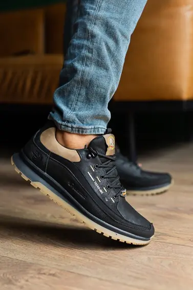 Чоловічі кросівки шкіряні весняно-осінні чорні Splinter Trend 1219 фото 1 — інтернет-магазин Tapok