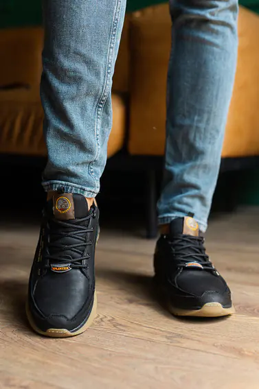 Мужские кроссовки кожаные весна/осень черные Splinter Trend 1219 фото 2 — интернет-магазин Tapok