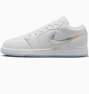Кроссовки Nike GS Air Jordan 1 Low White Ice Blue Glitter Swoosh FQ9112-100