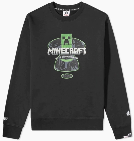 Кофта AAPE By A Bathing Ape x Minecraft logo sweatshirt in black AAP SE M9564XX фото 1 — інтернет-магазин Tapok