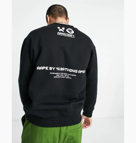 Кофта AAPE By A Bathing Ape x Minecraft logo sweatshirt in black AAP SE M9564XX фото 3 — інтернет-магазин Tapok