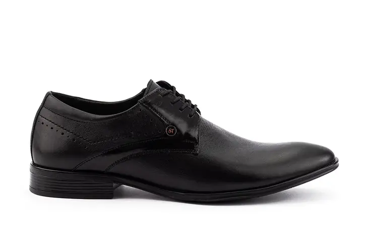 Мужские туфли кожаные весна/осень черные Slat 19440 на шнурках фото 2 — интернет-магазин Tapok