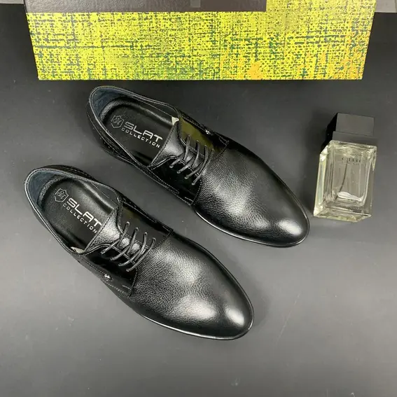 Мужские туфли кожаные весна/осень черные Slat 19440 на шнурках фото 5 — интернет-магазин Tapok