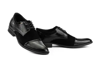Чоловічі туфлі замшеві весна/осінь чорні Slat 19401 на шнурках