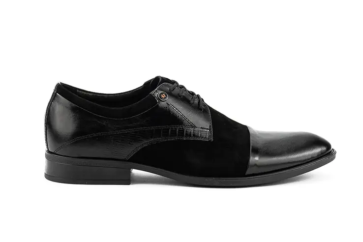 Чоловічі туфлі замшеві весна/осінь чорні Slat 19401 на шнурках фото 2 — інтернет-магазин Tapok