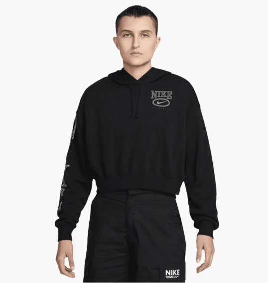 Худые унисекс Nike Sportswear Club Fleece Oversized Graphic Crop Black HJ0925-010 фото 1 — интернет-магазин Tapok