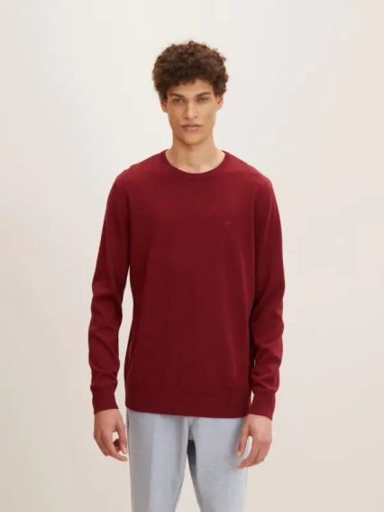 Кофта BASIC CREW NECK SWEATER 1027299-30315 Tom Tailor M Бордовый 1027299-30315 фото 1 — интернет-магазин Tapok