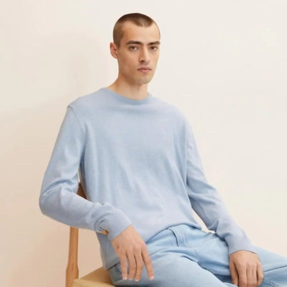 Кофта basic crew neck sweater 1027661-30312 Tom Tailor XXXL Блакитний 1027661-30312 фото 3 — інтернет-магазин Tapok