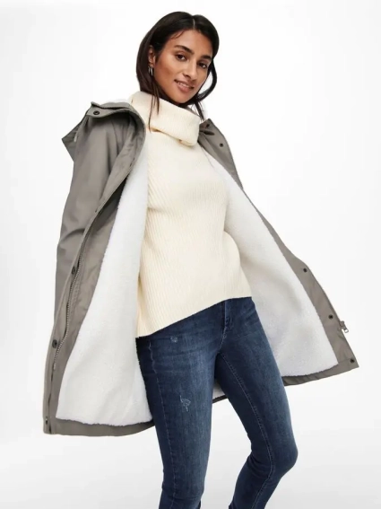Куртка ONLSALLY RAINCOAT CC OTW 15206116-Brushed Nickel-Detail:WHITE TEDDY ONLY M Сірий 15206116-Brushed Nickel-D фото 3 — інтернет-магазин Tapok