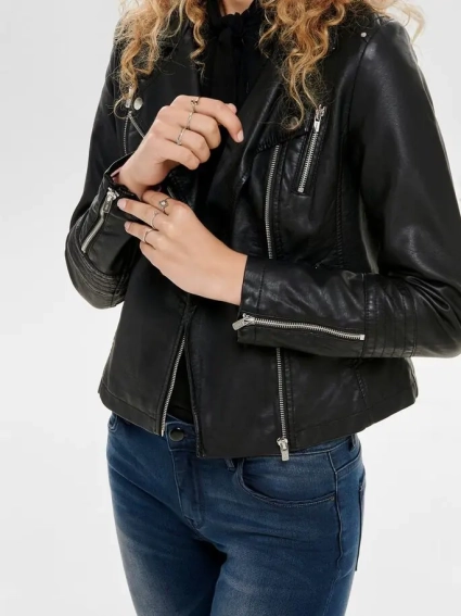 Куртка из искусственной кожи ONLGEMMA FAUX LEATHER BIKER OTW NOOS 15153079-Black ONLY 34 Черный 15153079-Black фото 3 — интернет-магазин Tapok