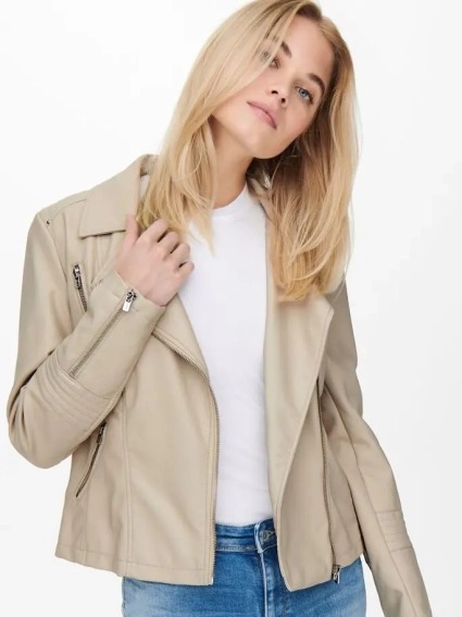 Куртка из искусственной кожи ONLGEMMA FAUX LEATHER BIKER OTW NOOS 15153079-Silver Lining ONLY 34 Бежевый 15153079-Silver Lining фото 3 — интернет-магазин Tapok