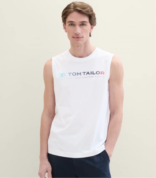 Майка Tanktop with logo print 1041866ХХ20000 Tom Tailor L Белый 1041866ХХ20000 фото 1 — интернет-магазин Tapok