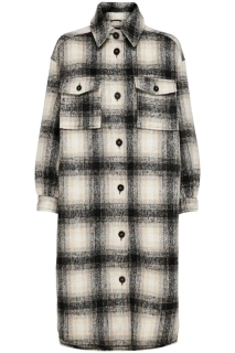 Пальто ONLLOU LONG CHECK SHACKET OTW 15238541-Pumice Stone-Checks:BLACK ONLY L Коричневий 15238541-Pumice Stone-Che