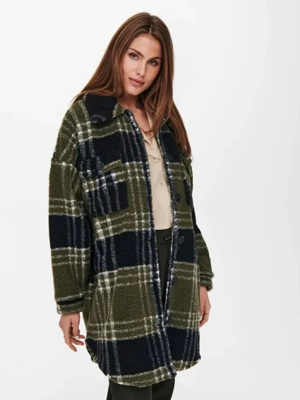 Пальто ONLNEWCAMILLA TEDDY SHACKET AOP CC OTW 15228399-Kalamata-Checks:as SS ONLY M Хакі 15228399-Kalamata-Checks: фото 2 — інтернет-магазин Tapok