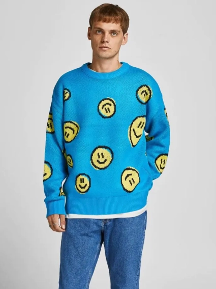 Пуловер JORSMILE KNIT CREW NECK KA KNT21 12206857-Hawaiian Ocean-Fit:WIDE Jack&Jones M Блакитний 12206857-Hawaiian Ocean-F фото 1 — інтернет-магазин Tapok