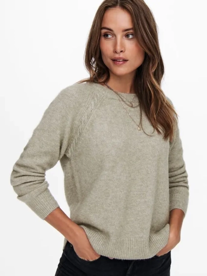 Пуловер ONLGABI LIFE L/S O-NECK PULLOVER CC KNT 15231424-Kalamata-Detail:W. MELANGE ONLY M Серый 15231424-Kalamata-Detail: фото 3 — интернет-магазин Tapok