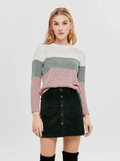 Пуловер ONLGEENA L/S BLOCK PULLOVER KNT 15161415-Cloud Dancer-Stripes:W. CHINOIS GREEN/ROS ONLY 15161415-Cloud Dancer-Str