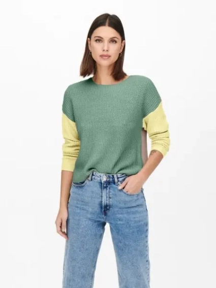 Пуловер ONLNICCI L/S BLOCK PULLOVER EX KNT 15257294-Creme De Menthe-Детали:PASTEL YELLOW/ROSE ONLY L 15257294-Creme De Menthe- фото 1 — интернет-магазин Tapok