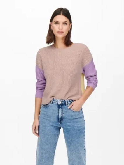 Пуловер ONLNICCI L/S BLOCK PULLOVER EX KNT 15257294-Rose Smoke-Detail:CROCUS PETAL/PASTEL YEL ONLY L 15257294-Rose Smoke-Detai фото 1 — интернет-магазин Tapok