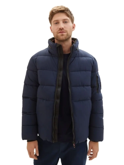 Пуховик Puffer jacket with hidden hood 1037336-10668 Tom Tailor L Темно-синий 1037336-10668 фото 2 — интернет-магазин Tapok