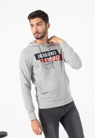 Толстовка JACSIMON LW SWEAT HOOD 12194721-Light Grey Melange Jack&amp;Jones L Серый 12194721-Light Grey Melan фото 1 — интернет-магазин Tapok