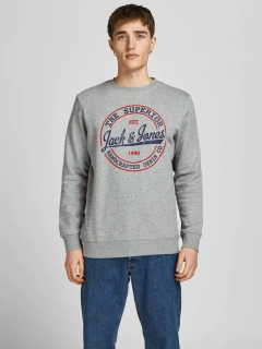 Толстовка JJBRAT SWEAT CREW NECK 12201404-Light Grey Melange-Print:Navy Blazer Jack&Jones XXL Сірий 12201404-Light Grey Melan