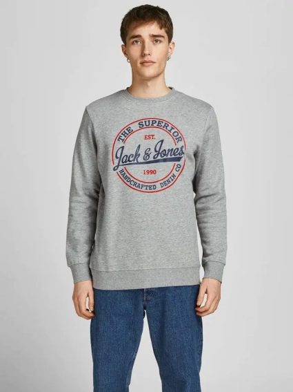 Толстовка JJBRAT SWEAT CREW NECK 12201404-Light Grey Melange-Print:Navy Blazer Jack&amp;Jones XXL Серый 12201404-Light Grey Melan фото 1 — интернет-магазин Tapok