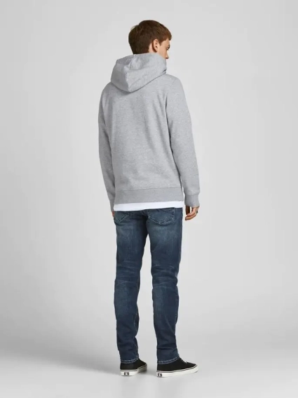 Толстовка JJBRAT SWEAT HOOD 12201406-Light Grey Melange-Print:Navy Blazer. Tru Jack&Jones L Сірий 12201406-Light Grey Melan фото 2 — інтернет-магазин Tapok