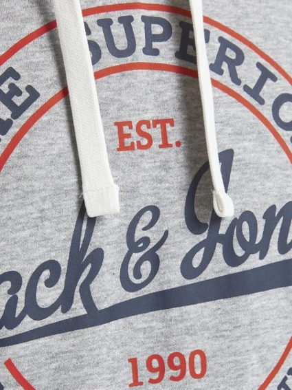 Толстовка JJBRAT SWEAT HOOD 12201406-Light Grey Melange-Print:Navy Blazer. Tru Jack&Jones L Сірий 12201406-Light Grey Melan фото 3 — інтернет-магазин Tapok