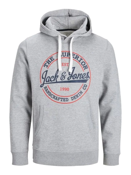 Толстовка JJBRAT SWEAT HOOD 12201406-Light Grey Melange-Print:Navy Blazer. Tru Jack&Jones L Сірий 12201406-Light Grey Melan фото 5 — інтернет-магазин Tapok