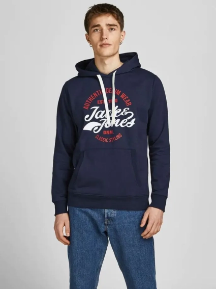 Толстовка JJBRAT SWEAT HOOD 12201406-Navy Blazer-Print:True Red. White Jack&amp;Jones S Темно-синий 12201406-Navy Blazer-Prin фото 1 — интернет-магазин Tapok