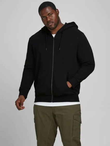 Толстовка JJEBASIC SWEAT ZIP HOOD NOOS PS 12182493-Black Jack&amp;Jones PLUS 2XL Черный 12182493-Black фото 1 — интернет-магазин Tapok