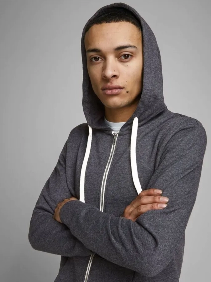Толстовка JJEHOLMEN SWEAT ZIP HOOD NOOS 12136884-Dark Grey Melange-Fit:REG FIT Jack&amp;Jones L Темно-си 12136884-Dark Grey Melang фото 3 — интернет-магазин Tapok