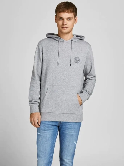 Толстовка JJESHARK SWEAT HOOD NOOS 12205081-Light Grey Melange-Принт:Navy Blazer Jack&amp;Jones XXL Серые 12205081-Light Grey Melan фото 1 — интернет-магазин Tapok