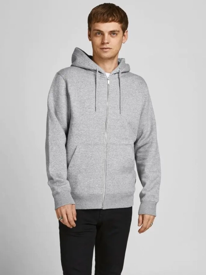 Толстовка JJESOFT BASIC SWEAT ZIP HOOD NOOS 12191895-Light Grey Melange-Fit:REG FIT Jack&amp;Jones L Сер 12191895-Light Grey Melan фото 2 — интернет-магазин Tapok