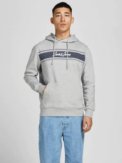 Толстовка JJLEO SWEAT HOOD 12200768-Light Grey Melange Jack&Jones L Сірий 12200768-Light Grey Melan фото 2 — інтернет-магазин Tapok