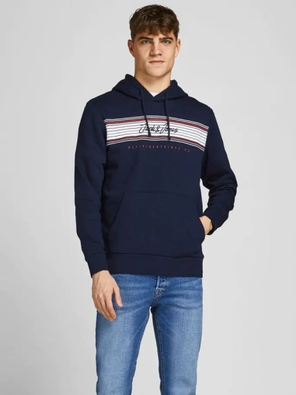 Толстовка JJLEO SWEAT HOOD 12200768-Navy Blazer Jack&Jones L Темно-синій 12200768-Navy Blazer фото 2 — інтернет-магазин Tapok