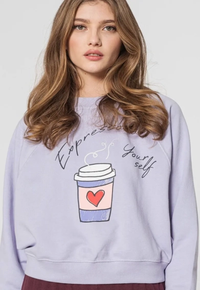 Толстовка ONLJENNIFER LIFE L/S O-NECK BOX SWT 15250226-Cosmic Sky-Print:COFFEE ONLY L Бузковий 15250226-Cosmic Sky-Print фото 3 — інтернет-магазин Tapok