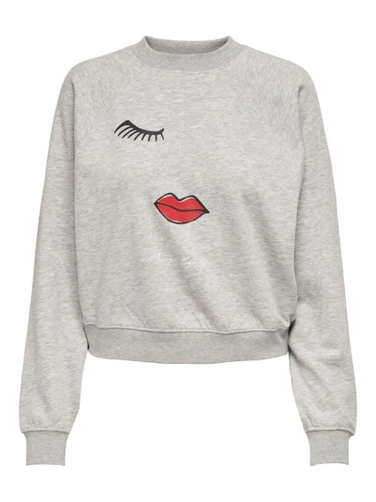 Толстовка ONLJENNIFER LIFE L/S O-NECK BOX SWT 15250226-Light Grey Melange-Print:FACE ONLY L Серый 15250226-Light Grey Melan фото 5 — интернет-магазин Tapok
