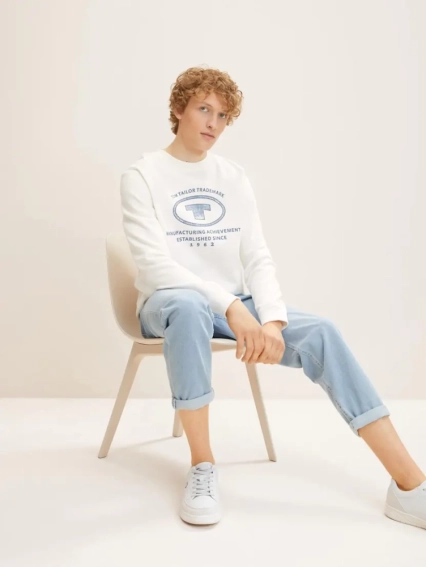 Толстовка printed crewneck sweater 1032929-10332 Tom Tailor L Белый 1032929-10332 фото 3 — интернет-магазин Tapok
