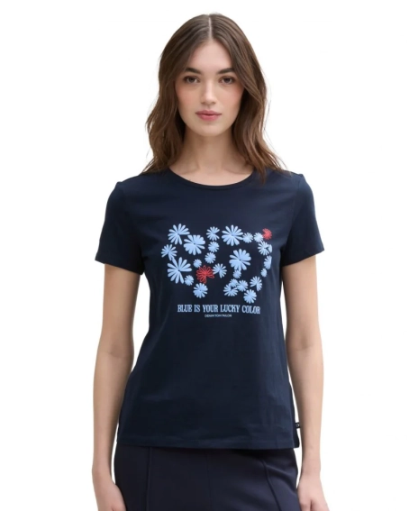 Футболка DENIM women's T-shirt 1045417-10668 Tom Tailor L Темно-синій 1045417-10668 фото 1 — інтернет-магазин Tapok