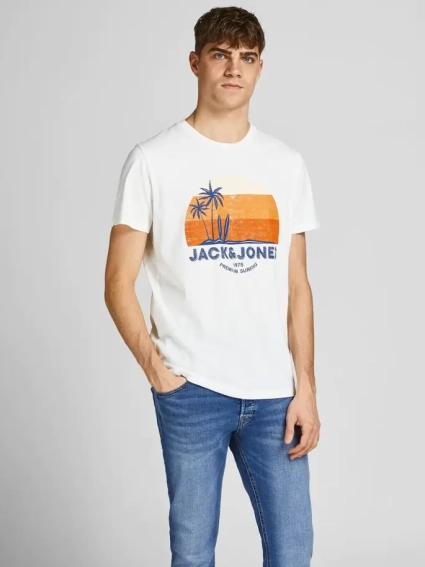 Футболка JJPALM TEE SS 12200243-Cloud Dancer-Fit:Standard Fit Jack&Jones L Білий 12200243-Cloud Dancer-Fit фото 1 — інтернет-магазин Tapok