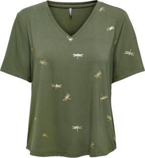 Футболка ONLFLORA S/S FOIL TOP JRS 15273576-Olive Night-Detail:Gun metal foil ONLY L Хаки 15273576-Olive Night-Deta